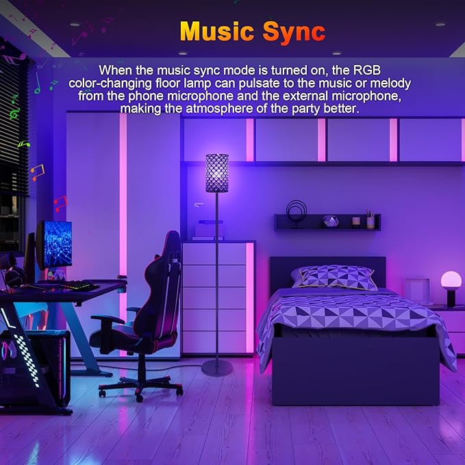 Crystal Floor Lamp,LED Modern Tall Light Standing Lamp, RGB LED Floor Lamp with On/Off Foot Switch Silver Tall Pole Lighting for Bedroom Remoter &APP Control Stepless Dimmable (E26 Base)