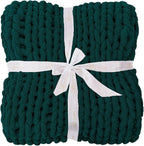 Bigacogo Chunky Knit Throw Blanket for Couch, 40x60 inches, 100% Hand Knitted with Thick Jumbo Chenille Yarn, Cozy Soft Large Rope Knot Cable Crochet Blankets for Sofa Bed Living Room, Dark Green