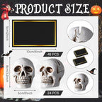 24 Set Halloween Skull Place Card Holders with 48 Pcs Place Cards Resin Small Skull Head Table Number Holders Clips Photo Stand Centerpieces for Halloween Party Wedding Birthday Decorations