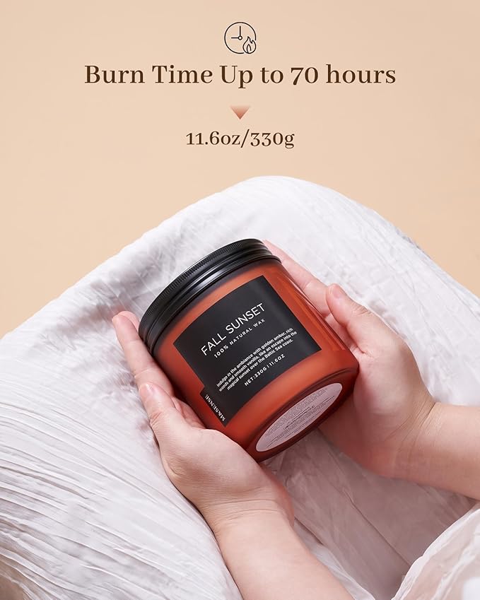 M&SENSE Baltic Amber Fall Scented Candle, 11.6oz Clean Natural Soy Wax Non Toxic Up to 70 Hours Burn Time 2 Cotton Wick Housewarming Candle for Home Scented