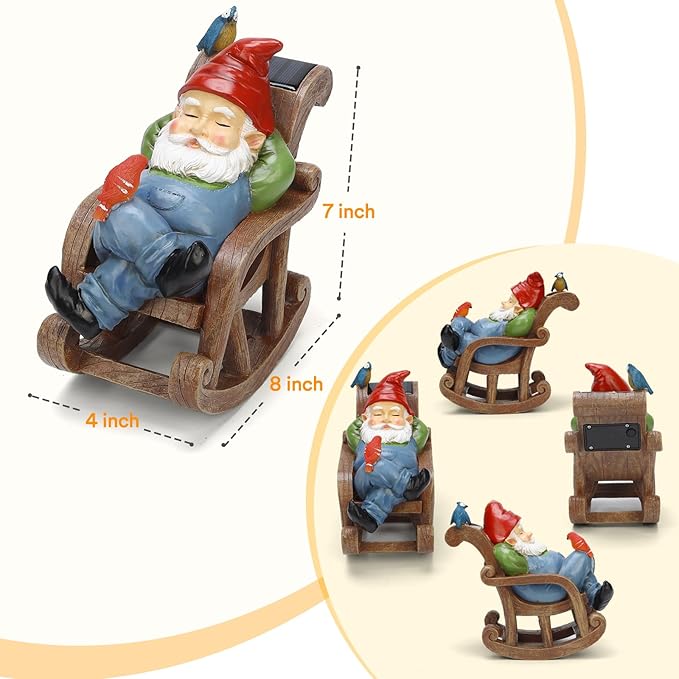 Solar Garden Gnome Statue Outdoor Decor, Patio Gnomes, Outside Yard Sculptures & Statues, Resin Figurines Gift for Women, Mom, Grandma