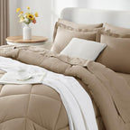 CozyLux King Size Comforter Set Taupe - 7 Pieces Bed in a Bag King, Luxury Soft Bed Set for All Seasons, Bedding Set with Down Alternative Comforter, Sheets, Pillowcases & Shams