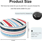Inflatable Ottoman Stool D21 xH9 for Outdoor/Indoor Use, Water Repellent Patio Foot Rest Stool with Portable Handle,Round Pouf Ottoman Suitable for Garden,Deck and Camping - Stripe Red Blue