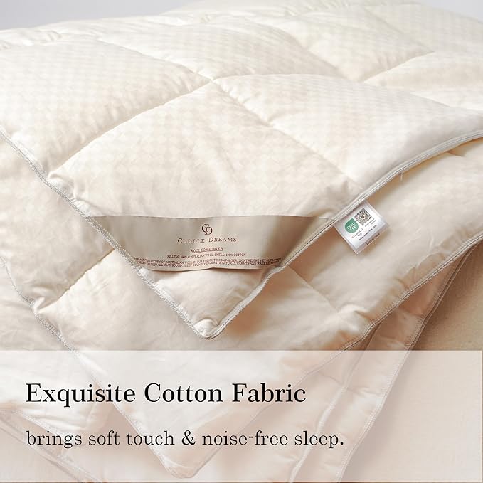 CUDDLE DREAMS Wool Comforter Duvet Insert, 100% Australian Wool Filling with Soft Noiseless Cotton Shell, Natural Warmth (Heavyweight for Winter, Twin)