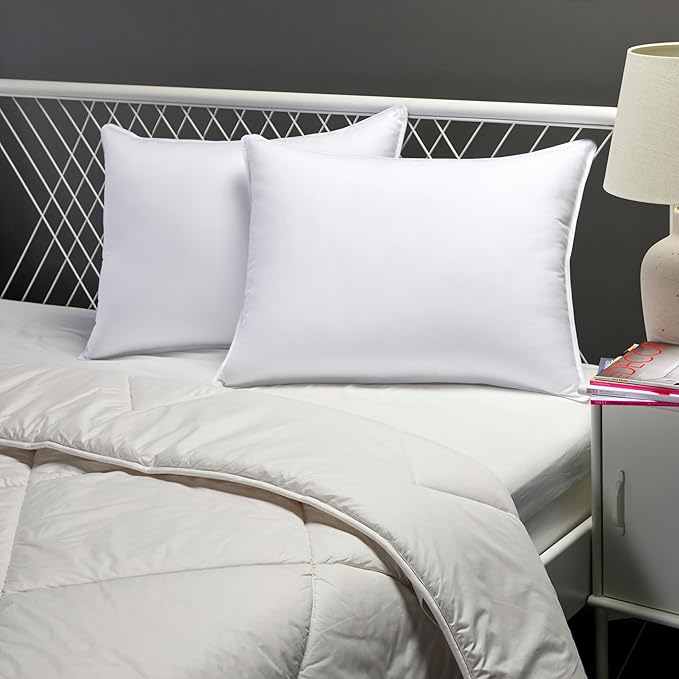 Amazon Basics Down Alternative Pillow for Back Side Sleepers, Medium Density, Standard Size, 26" x 20", 2-Pack, White