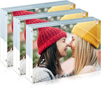 ILYXY 3 Pack Acrylic Frame 4x6, 20% Thicker, 20mm Thick Frameless Clear Picture Frame, Double Sided Magnetic Photo Frame, Free Standing Desktop Display Stand Acrylic Picture Frames