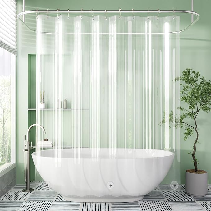 AmazerBath Shower Curtain Liner, 72x72 Clear Shower Curtain Liner, Waterproof Plastic Shower Liner, Cute Lightweight PEVA Shower Curtain for Bathroom with 3 Magnets and 12 Rustproof Metal Grommets
