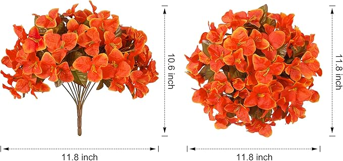 Ivydale Artificial Fall Flowers for Outdoors, 4 Bundles Faux Silk Bougainvillea Flower Plants Fake Outdoor Flowers for Planter Patio Porch Window Garden Home Decoration, Fall Orange