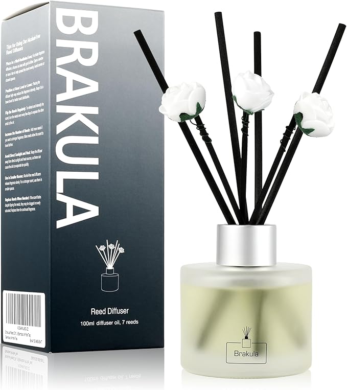 Brakula Reed Diffuser Set Real Flower Scented， Reed diffusers for Home， Home Fragrance Diffuser with 7 Reed Sticks for Room/Bathroom Decor 3.38 fl oz (Real Flower)