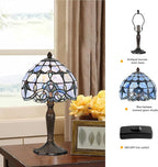 TL0006 Tiffany Lamp Baroque Design Stained Glass Table Lamp for Living Room Bedroom Bedside Nightstand Home Office, 8" D x 14.25" H, LED Bulb Included (Blue Baroque)
