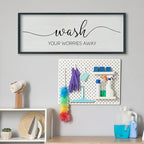 SRSZHIYUE Wash Your Worries Away Bathroom Sign Wall Art 40"x15" Funny Restroom Toilet Large Wood Framed Hanging Decor (Black)