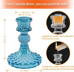 Glass Candlestick Holder,Striped Taper Candle Holders,Set of 6 Candle Stand for Table Centerpieces, Home Decor,Weddings,Festival and Parties (Bule Dimond)