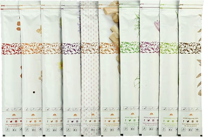 RAJRANG Hand Rolled Natural Incense Sticks - Pack of 10 with Scented Flavors, Nag Champa, Sandalwood, Lavender, Oudh, Favorite, Rose, Frankincense, Lemongrass, Citronella, Saffron