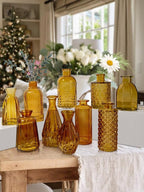 Glass Bud Vases Set of 10, Small Flower Vase in Bulk for Centerpieces, Mini Vintage Amber Vases for Rustic Wedding Vintage Home Table Decor