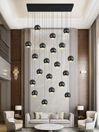 Rectangular Chandelier Crystal Balls Chandeliers Flush Mount Ceiling Light for Dining Room Living Room High Ceiling Chandelier for Staircase Foyer Entryway Black Chandeliers Dimmable 2700k-6000k