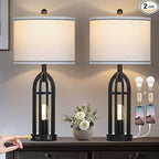 27" Black Table Lamp for Living Room,Black Table Lamps Set of 2 with USB & AC Outlet, 3-Way Dimmable Farmhouse Lamps for Night Stands, Vintage Bedside Lamp for End Tables, Nightstand Lamps for Bedroom