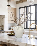 Handmade Flower Vase, 12" Tall Terracotta Vase, White Vintage Ceramic vase, Rustic Antique Decor with 3 Handles, Wide Mouth, Matte Finish for Home Office Resto Café Décor