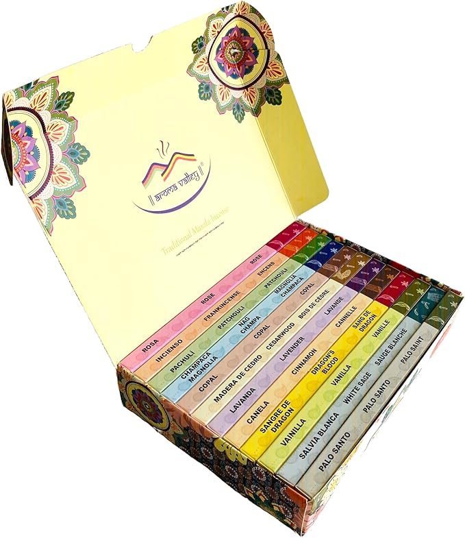 Incense Sticks Variety Pack - Traditional Hand-Rolled Masala Incense - 12 Scents - 100 Sticks - Gift Set