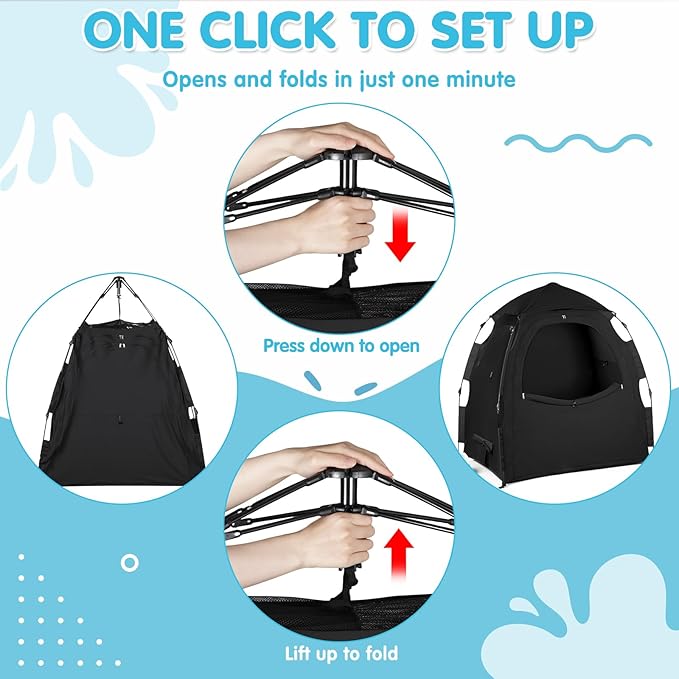 Blackout Tent for Pack and Play - One-Click Opening Pack N Play Blackout Cover - Black Out Tent for Sleep Pod & Mini Crib, Breathable Crib Blackout Cover Block 95% Light