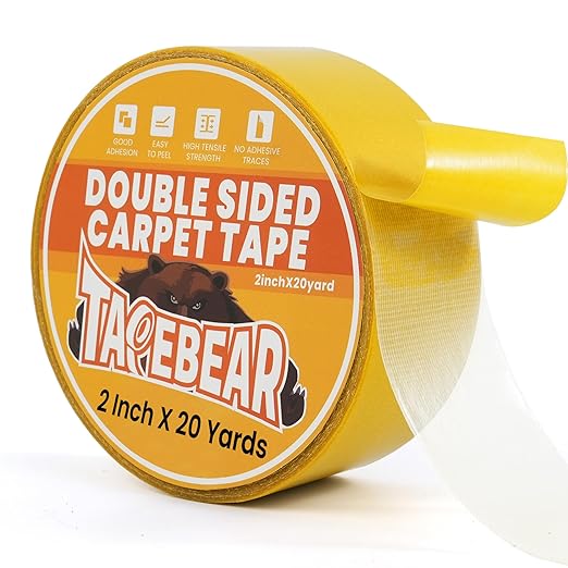 TAPEBEAR Double Sided Carpet Tape 2Inch x 20Yards, Heavy Duty Rug Tape Residue-Free Carpet Gripper for Area Rugs, Wood, Floor, Multipurpose Gripper Non Slip Tape