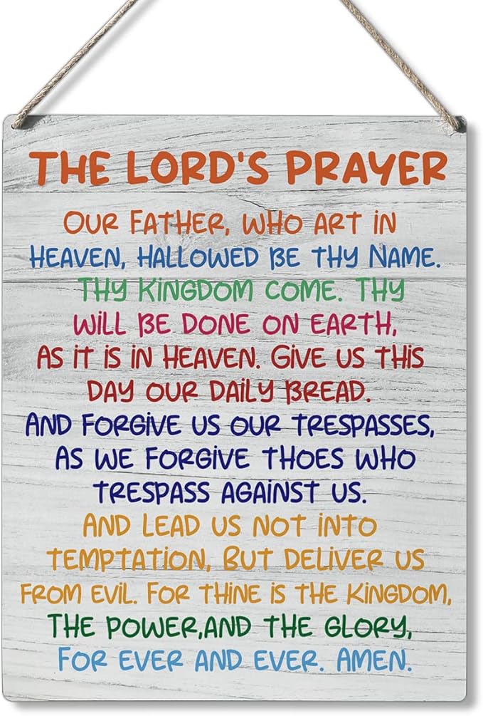 Inspirational Gift Signs the Lord's Prayer Our Father Who Art in Heaven Hallowed Be Thy Name Wooden Hanging Sign Religious Scripture Art Wall Home Decoration 10 x 8 Inches…