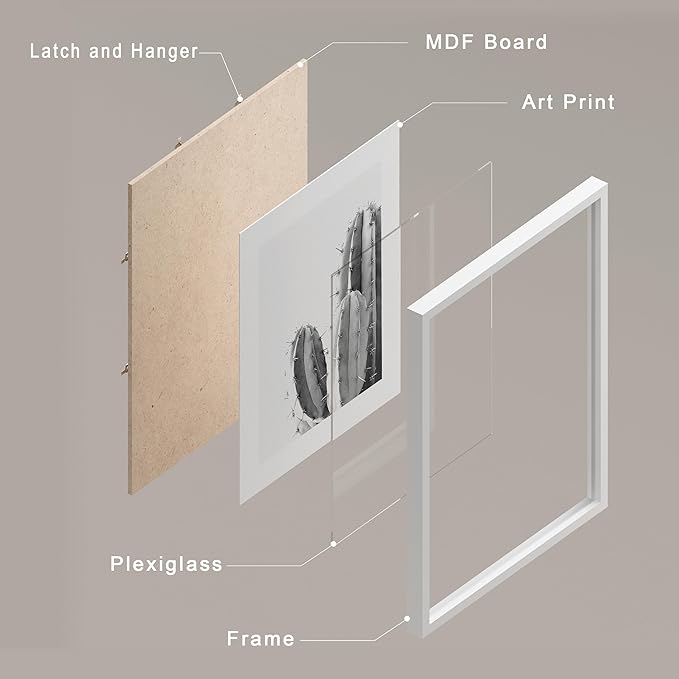 SIGNWIN Framed Black & White Saguaro Southwest Desert Tropical Cactus Wall Art, Set of 4 Floral Botanical Wall Decor Prints, Nature Wilderness Wall Décor for Living Room, Bedroom - 12"x16" White