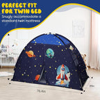 Twin Bed Tent Canopy, Space Indoor Blackout Privacy Toddler Bed Tent for Kids with Light, Portable Sleeping Floor Kids Playhouse (Blue)