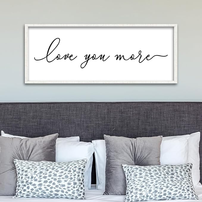 ZZJJHYWGQ Love You More Wall Decor Art 40''×15'' for Large Master Bedroom Above Over Sign Bed Framed Wood Wall Hanging Decor (White)