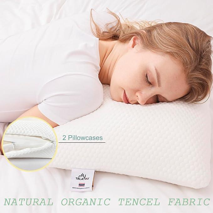 Talatex Talalay 100% Natural Premium Latex Pillow, Helps Relieve Pressure, No Memory Foam Chemicals, Perfect Package Best Gift with Removable Tencel Cover (Medium Firm, Standard(24"×15.7"×4.9"))