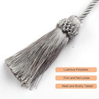 Fenghuangwu Curtain Tiebacks Handmade Decorative Curtain Holdbacks Rope with Tassel (Silver, 4P)