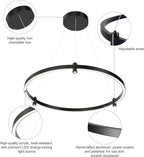 LED Black Chandeliers Modern Pendant Light, 40W Dimmable,1 Rings Dimmable Chandelier Lighting Fixture for Living Room Bedroom Kitchen Island Resturant Dining Room 3000K-6000K