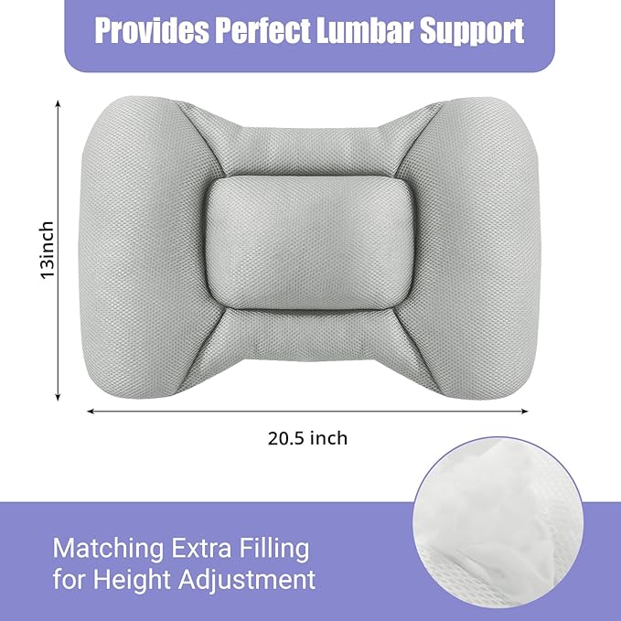 BALAPET Breathable Lumbar Support Pillow for Bed, Adjustable Shredded Memory Foam Lumbar Pillow for Sleeping, Relieve Back & Lumbar Pressure Perfect for Office Chairs Car Seats Beds