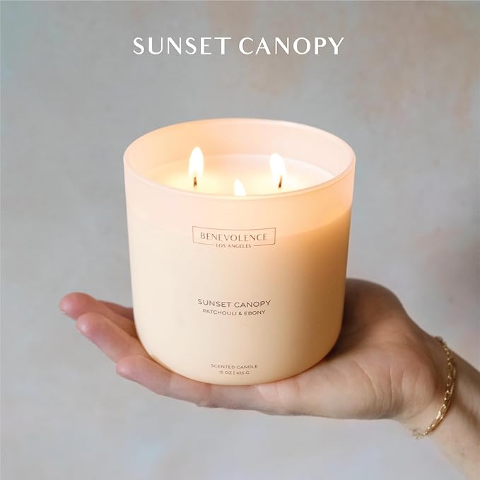 Patchouli & Ebony – Benevolence LA 3-Wick Fall Scented Candle for Home | 15oz, 50-Hour Burn | Natural Soy Wax | Warm & Grounding Autumn Home Fragrance | Malibu Sands Collection – Gift for Women & Men