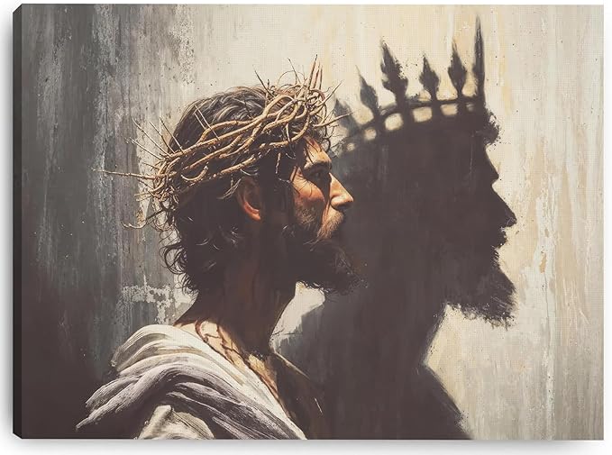 Framed Jesus is the King Christian Wall Art, Jesus and Crown Canvas Wall Decor Christ Biblical Pictures Painting Prints Religious Room Decor for Church Prayer Room Schools Hospitals 12" x 16"