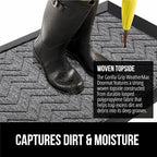 GORILLA GRIP 100% Waterproof All-Season WeatherMax Doormat 35x23, US Designed Natural Rubber, Stain and Fade Resistant, Low Profile Indoor Outdoor Door Mats, Easy Clean Patio Mat, Steel Chevron