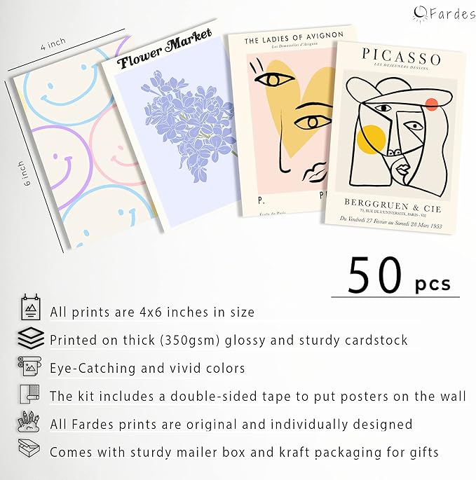 Aesthetic Room Decor, 50pcs Danish Pastel Prints for Wall Decor, Wall Collage Kit Aesthetic Pictures for Dorm Decor, Teen Girls Preppy Bedroom Decor