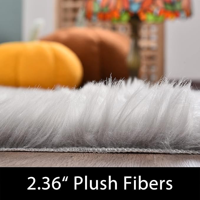 Latepis Grey Faux Sheepskin Fur 2x6 Runner Rugs High Pile Soft Plush Fuzzy Rug for Bedroom Bedside Shag Rug Fluffy Carpet for Living Room Home Décor