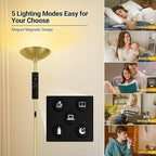 BoostArea Dimmable Floor Lamp,30W 3000LM Super Bright LED Torchiere Standing Lamp with Remote & Touch Control,71 in Tall Pole Sky Modern Floor Lamps for Living Room Bedroom Office,2700k-6500k,Gold