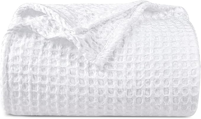 PHF Ultra Soft Waffle Weave Blanket Queen Size 90"x 90"- Washed Lightweight Breathable Cozy Woven Blanket for Bed - Aesthetic Decor for Couch Bedding Sofa Home Car - White