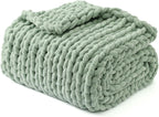 YnM Chunky Throw Blanket, Medium-Weight, Hand Knitted with Chenille Yarn, Skin Friendly, Ventilated and Breathable, Machine Washable, Home Décor Piece for Couch, Sofa and Bed (Sage Green, 50x60 Inch)