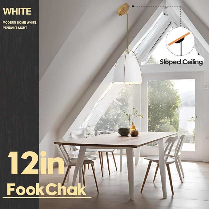 White Gold Pendant Light 3-Light Socket Large Pendant Light Fixture with Adjustable Pendant Rod 12in Dome Kitchen Pendant Lighting for Kitchen Island Dining Room Kitchen Sink, E26