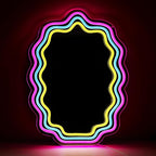 Kavaas Wavy Neon Mirror 16.9" x 12.7", LED Wave Mirror with Lights for Bedroom, Girls Room - Best Gifts for Teen Girls, Birthday, Christmas