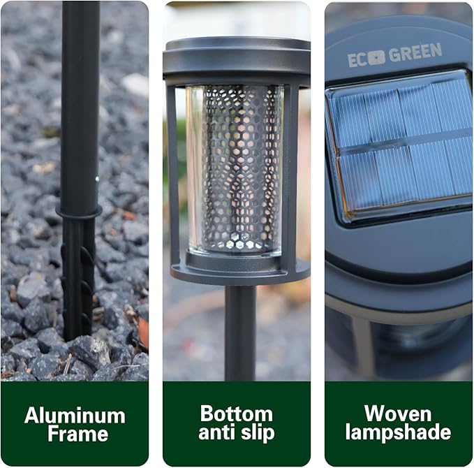 EcoGreen Outdoor Pathway Solar Light, 4pcs Pack,Garden Patio Balcony Walk Way Lights, Aluminum Leg, 5000K Daylight, IP65 Waterproof, 2.44*13.4in