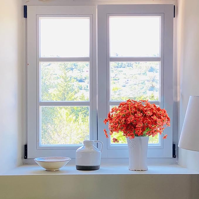 Uieke 72PCS Artificial Flowers for Outdoors, UV Resistant Fake Flowers No Fade Faux Plastic Plants for Garden Porch Window Box Home Summer Décor (Red)