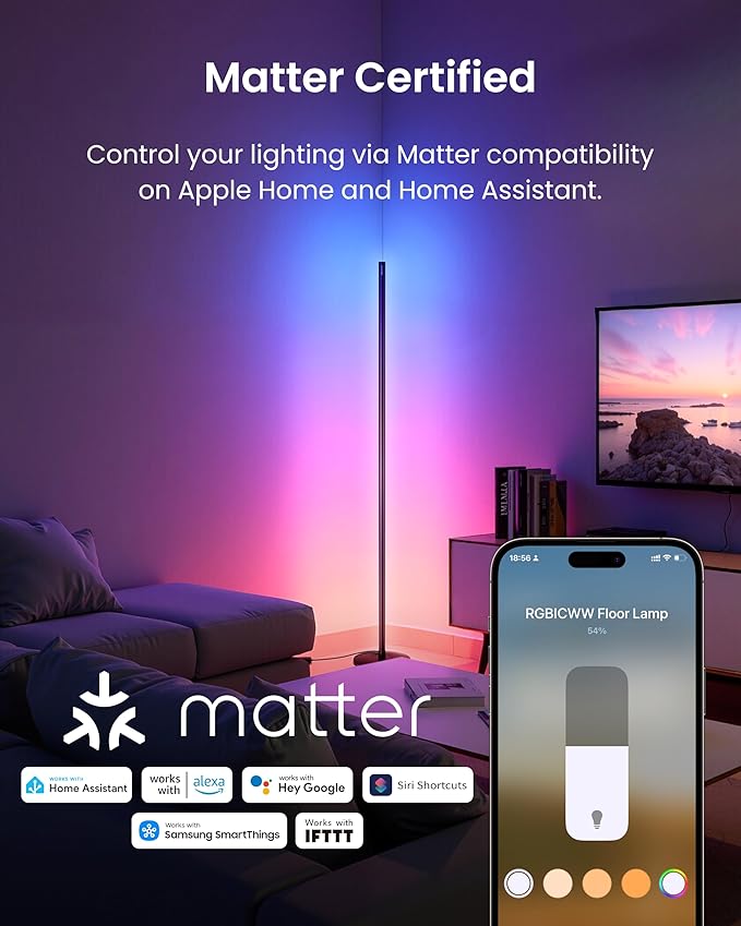 SwitchBot Smart RGBICWW App-Controlled Floor Lamp with Matter, Warm & Cool White, Alexa-Compatible Lamp, Works with Apple Home, Google Home – 1200lm Music Sync, Lamp for Living Room for Bedroom