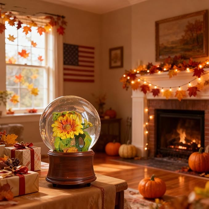 Fall Autumn Decor Sunflower Snow Globe Musical, Sunflower Themed Gifts, Indoor Farmhouse Fall Decorations, Thanksgiving Gift Ideas.