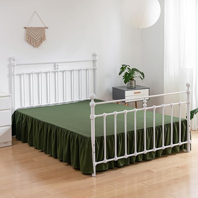 Bed Skirt King Size Ruffled Bed Skirts with Split Corners,18 Inch Drop Dust Ruffle Bed Skirt with Platform, Green, King - 18" Drop