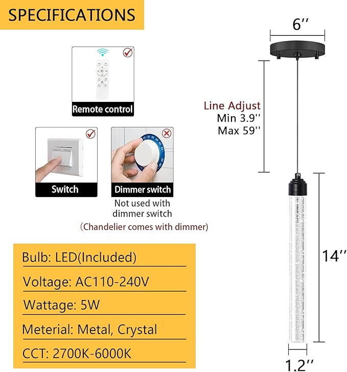 Mini Chandeliers Modern Crystal Pendant Lighting LED Dimmable Pendant Lights Kitchen Island Dining Room