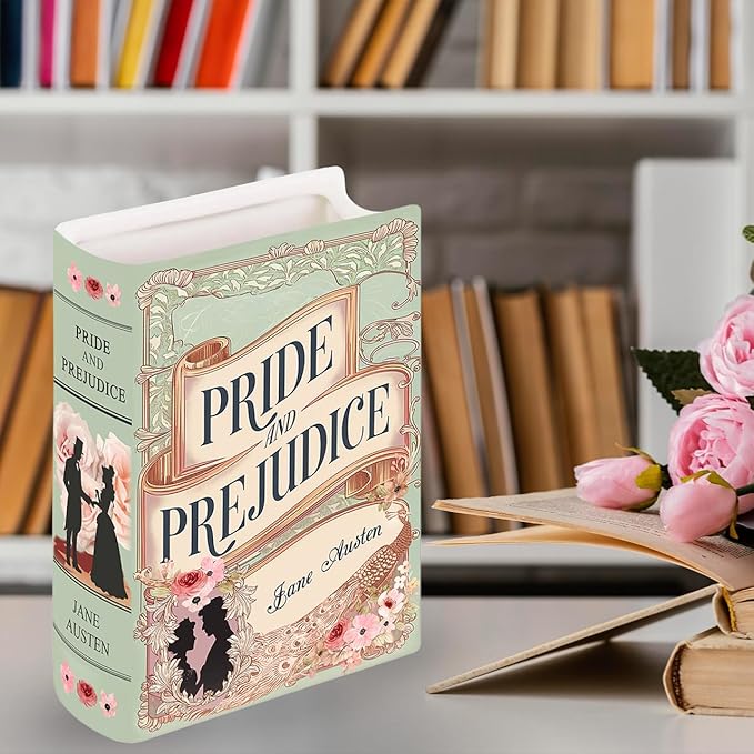 Ceramic Book Vase Pride and Prejudice Gifts for Book Lovers Women & Men - Jane Austen Gifts for Women Bookish Christmas Decor for Bookshelf - Bookworm Bookish Gift Cute Librarian Present for Readers