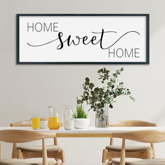 SRSZHIYUE Home Sweet Home Sign 32"x12" for Farmhouse Rustic Large Family Living Room Over Couch Modern Horizontal Wall Decor, Wood Framed Plaques Art Decorative (Black)